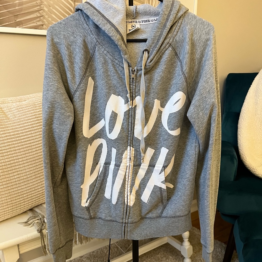 Womens or Juniors PINK VS Gray Hooded Zip-up Sweatshirt